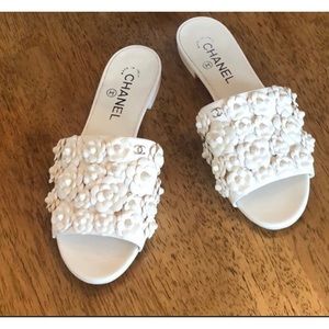Chanel Leather Camellia flower Sandals.